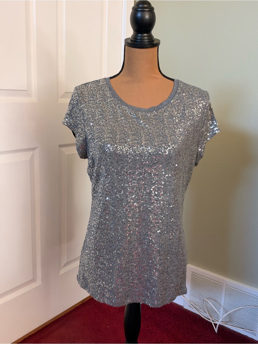 INC International Concepts Silver Sequin Party Top Size Large